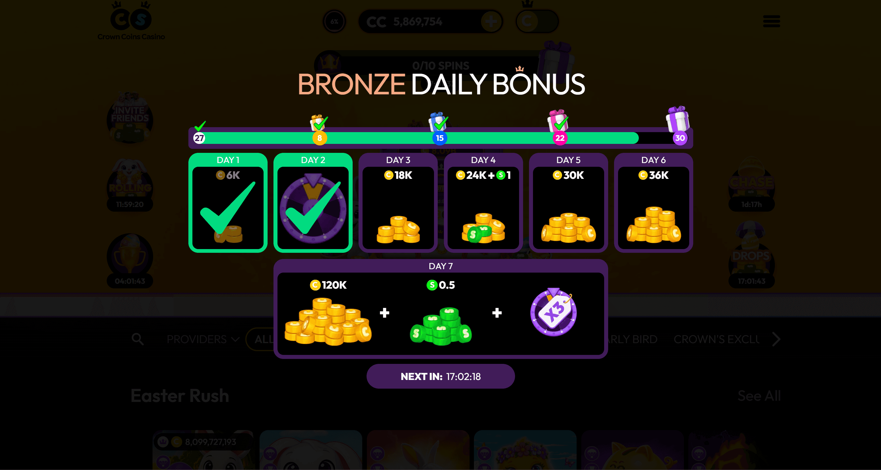 Crown Coins Casino daily collect screen — available in 41 states