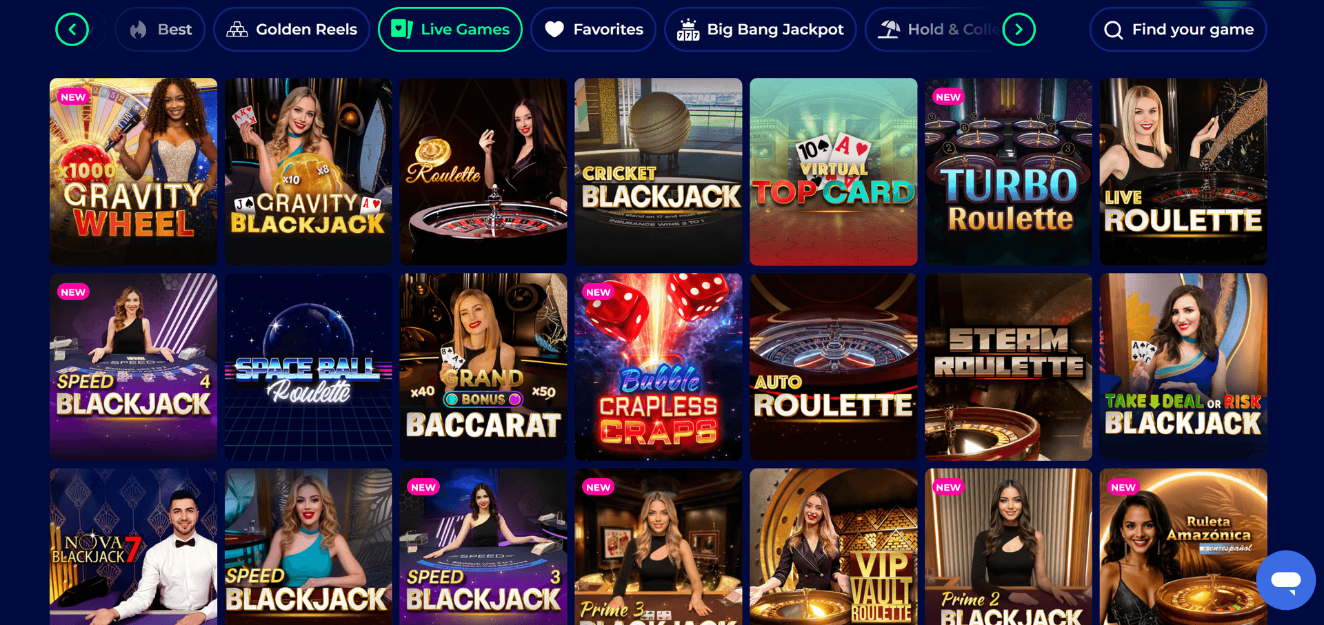 FunzCity live dealer lobby showing live blackjack, roulette, baccarat, craps, and game shows from a live studio