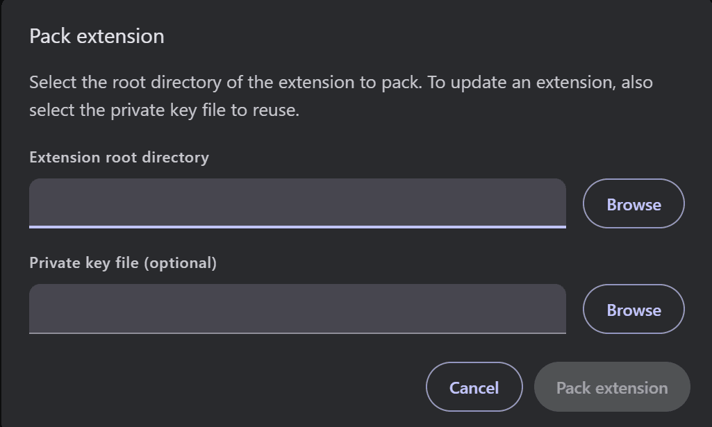 Pack extension dialog with Browse button highlighted, showing where to select the unzipped Sweeps Farmer folder